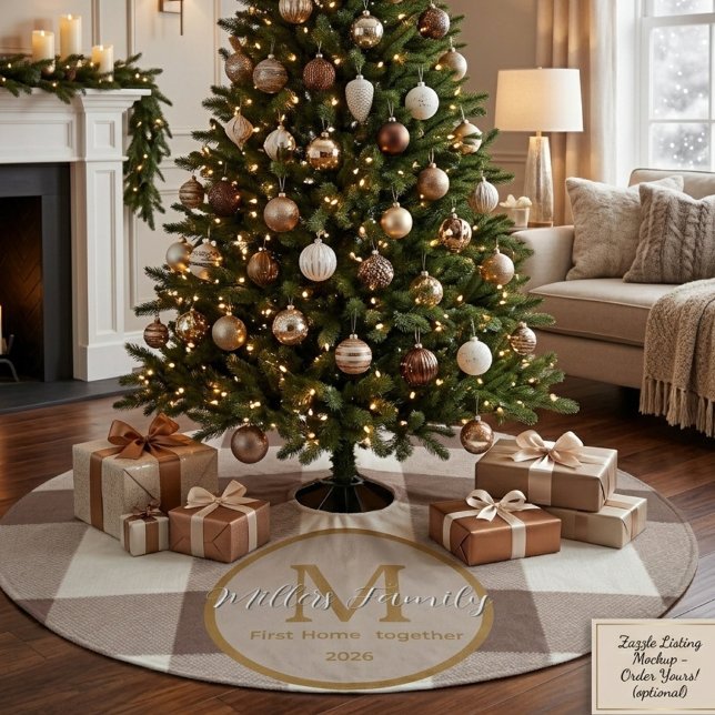 Benutzerdefiniertes erstes Zuhause Brauner Büffel  Fleece Weihnachtsbaumdecke (Von Creator hochgeladen)
