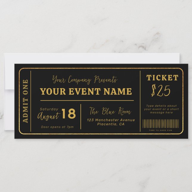 Benutzerdefiniertes Event-Ticket, Konzert-Fake-Tic Einladung (Vorderseite)