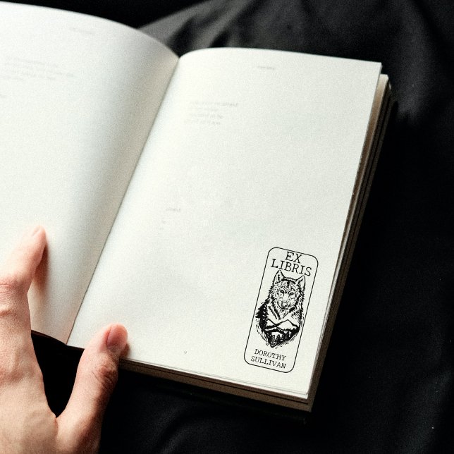 Benutzerdefiniertes Ex Libris, Forest Wolf Library Gummistempel (Von Creator hochgeladen)