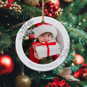 Benutzerdefiniertes Familienfoto Elegante Schneefl Keramik Ornament