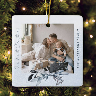Benutzerdefiniertes Familienfoto - Erstes Weihnach Keramikornament