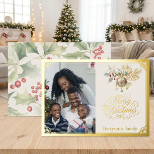 Benutzerdefiniertes Familienfoto Gold Frohe Weihna Folien Feiertagskarte