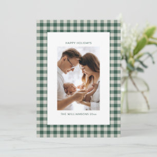Benutzerdefiniertes Familienfoto Grün Gingham Karo Feiertagskarte