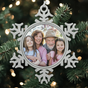 Benutzerdefiniertes Familienfoto Weihnachten Schneeflocken Zinn-Ornament