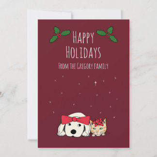Benutzerdefiniertes Familienfoto Whimsical Cat Dog Feiertagskarte