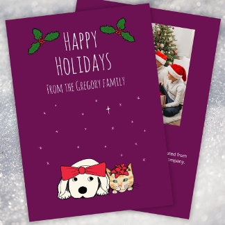 Benutzerdefiniertes Familienfoto Whimsical Cat Dog Feiertagskarte
