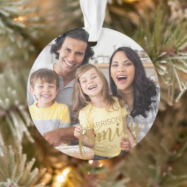 Benutzerdefiniertes FAMILY Gold Script 2 Foto Keep Ornament (Baum)