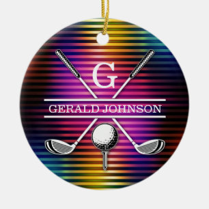 Benutzerdefiniertes farbiges Golf Monogram-Design Keramik Ornament