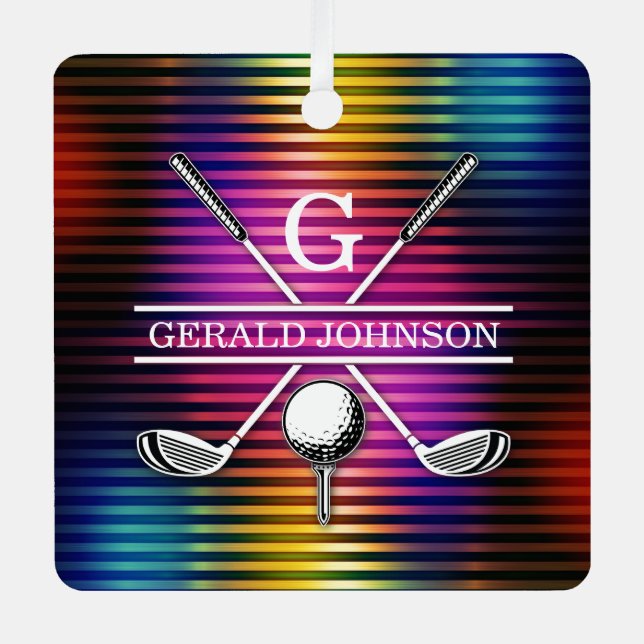 Benutzerdefiniertes farbiges Golf Monogram-Design Ornament Aus Metall (Vorderseite)