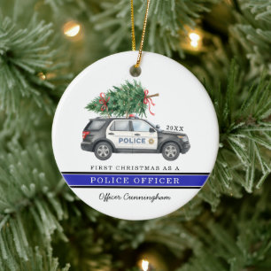 Benutzerdefiniertes Festliches Polizeiauto zum ers Keramik Ornament