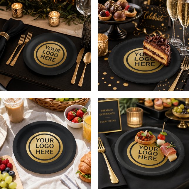 Benutzerdefiniertes Firmenlogo Luxus Schwarz- und  Pappteller (Custom Business Logo Luxury Black and Gold Paper Plates)