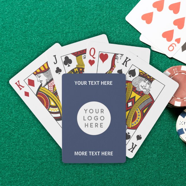 Benutzerdefiniertes Firmenlogo und Text Spielkarten (Custom Business Logo And Text Poker Cards in navy blue)