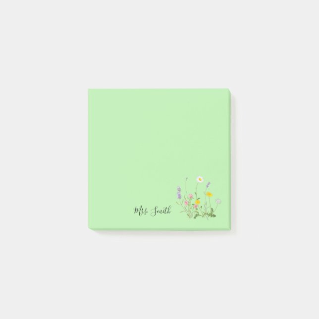 Benutzerdefiniertes florales Monogramm Minze Post-it Klebezettel (Vorderseite)