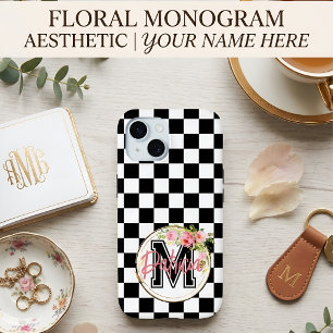 Benutzerdefiniertes florales Monogramm Schwarz-Wei Case-Mate iPhone Hülle
