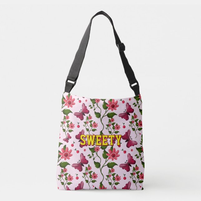 Benutzerdefiniertes florales Schmetterlingsmuster  Tragetaschen Mit Langen Trägern (Vorderseite)