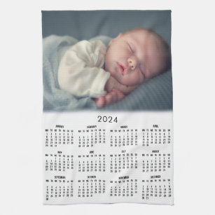Benutzerdefiniertes Foto 2024 Kalender Geschirrtuch