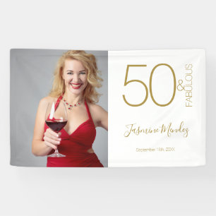 Benutzerdefiniertes Foto 50. Geburtstag Gold Weiß  Banner