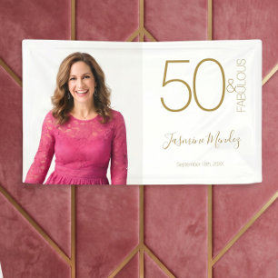 Benutzerdefiniertes Foto 50. Geburtstag Gold Weiß Banner