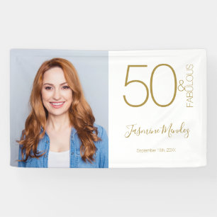 Benutzerdefiniertes Foto 50. Geburtstag Gold Weiß Banner
