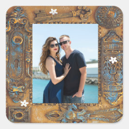 Benutzerdefiniertes Foto Antikes Skelett Schlüssel Quadratischer Aufkleber