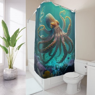 Benutzerdefiniertes Foto Aquarellmeer Oktopus Pers Duschvorhang