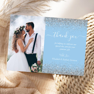 Benutzerdefiniertes Foto Babyblau Silber Glitter H Dankeskarte