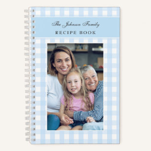 Benutzerdefiniertes Foto Blau Gingham Familienreze Notizbuch