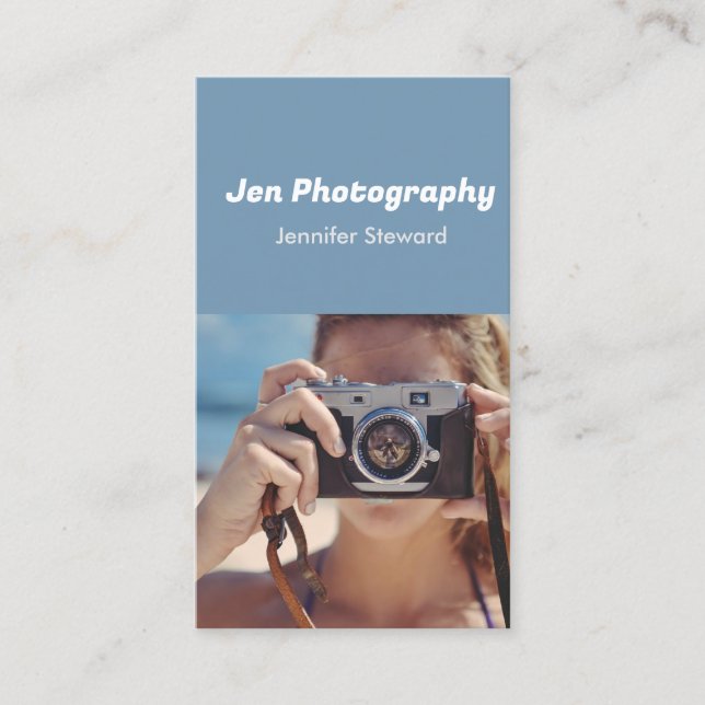 Benutzerdefiniertes Foto blau Visitenkarte (Vorderseite)