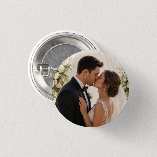 Benutzerdefiniertes Foto Bräutigam Hochzeitsgesche Button (Vorne & Hinten)