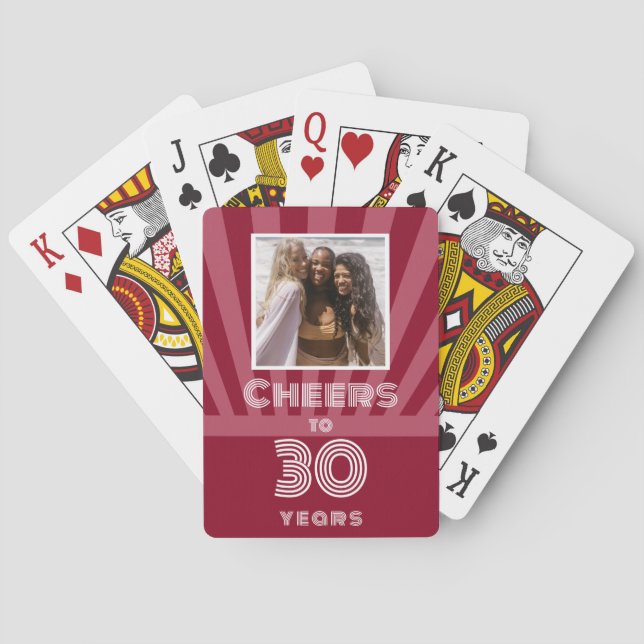 Benutzerdefiniertes Foto Cheers bis 30 Jahre, rot  Spielkarten (Rückseite)