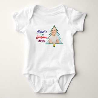 Benutzerdefiniertes Foto Daniels 1. Weihnachtsbaum Baby Strampler
