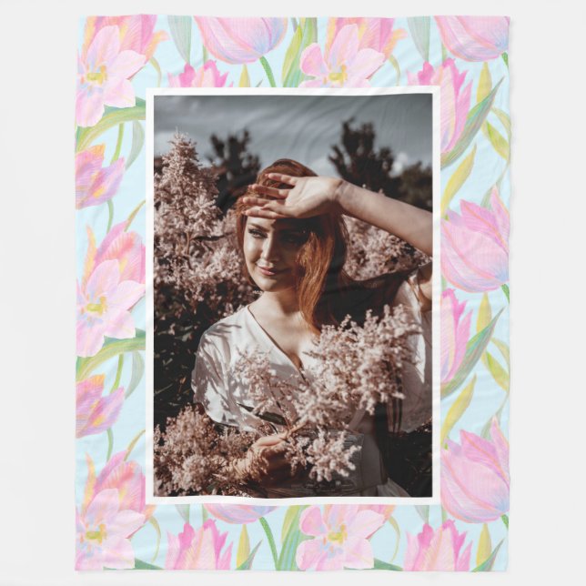 Benutzerdefiniertes Foto Delikate Wasserfarbe Rosa Fleecedecke (Vorderseite)