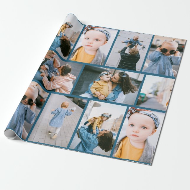 Benutzerdefiniertes Foto Denim Blue Wrapping Paper Geschenkpapier (Ungerollt)