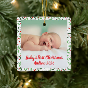 Benutzerdefiniertes Foto des ersten Weihnachtsfest Keramikornament