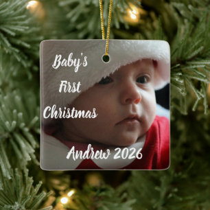 Benutzerdefiniertes Foto des ersten Weihnachtsfest Keramikornament