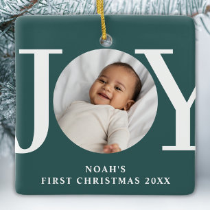 Benutzerdefiniertes Foto des ersten Weihnachtsfest Keramikornament