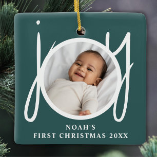 Benutzerdefiniertes Foto des ersten Weihnachtsfest Keramikornament