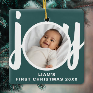Benutzerdefiniertes Foto des ersten Weihnachtsfest Keramikornament