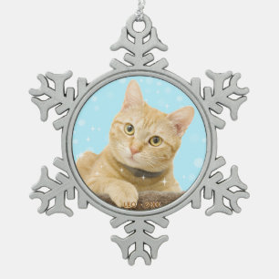 Benutzerdefiniertes Foto einer getigerten Ingwerka Schneeflocken Zinn-Ornament