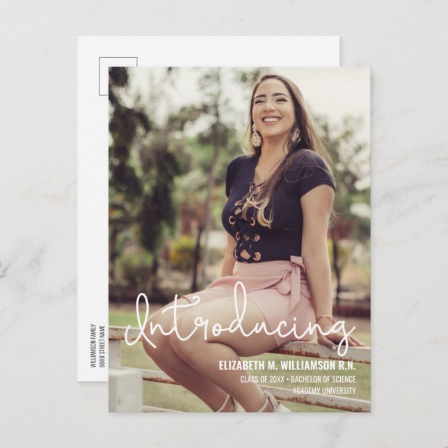 Benutzerdefiniertes Foto Einführung von Science Gr Ankündigungspostkarte (Vorne/Hinten)