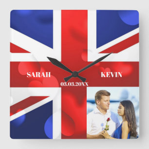 Benutzerdefiniertes Foto England-Flagge Quadratische Wanduhr