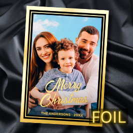 Benutzerdefiniertes Foto Familienname Merke Weihna Folien Feiertagskarte