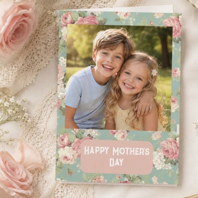 Benutzerdefiniertes Foto Frohen Muttertag floral Karte (Von Creator hochgeladen)