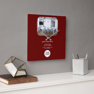 Benutzerdefiniertes Foto für das Unternehmen mit R Quadratische Wanduhr