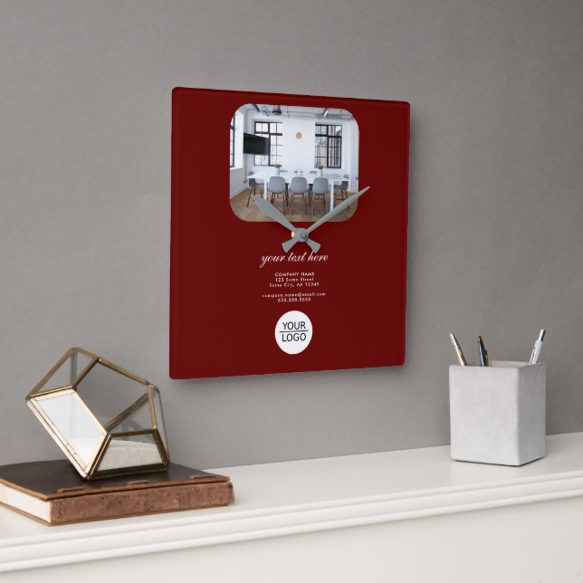 Benutzerdefiniertes Foto für das Unternehmen mit R Quadratische Wanduhr (Büro)