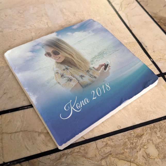 Benutzerdefiniertes Foto für den Blue Ocean Vacaca Steinuntersetzer (Blue sea and clouds coastal vignette photo template coaster)