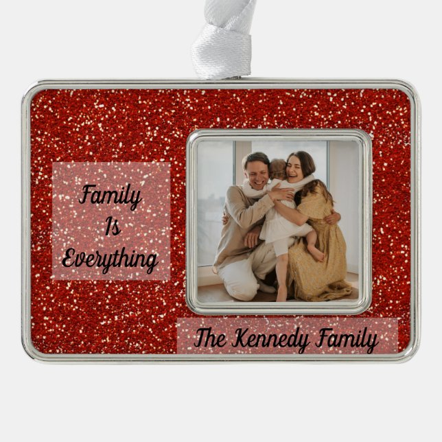 Benutzerdefiniertes Foto für Familien, Name und Qu Rahmen-Ornament Silber (Vorderseite)