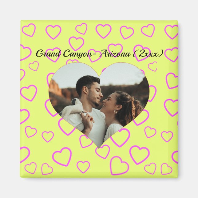Benutzerdefiniertes Foto für Gelb und Rosa Herzmus Magnet (Vorne)