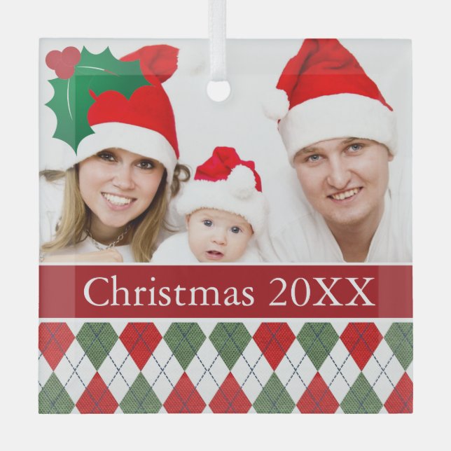 Benutzerdefiniertes Foto für grüne und rote Raute Ornament Aus Glas (Vorderseite)