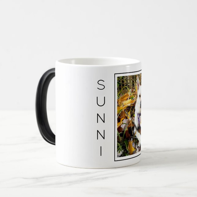 Benutzerdefiniertes FOTO für Haustiere, NAME Hunde Verwandlungstasse (Vorderseite Links)